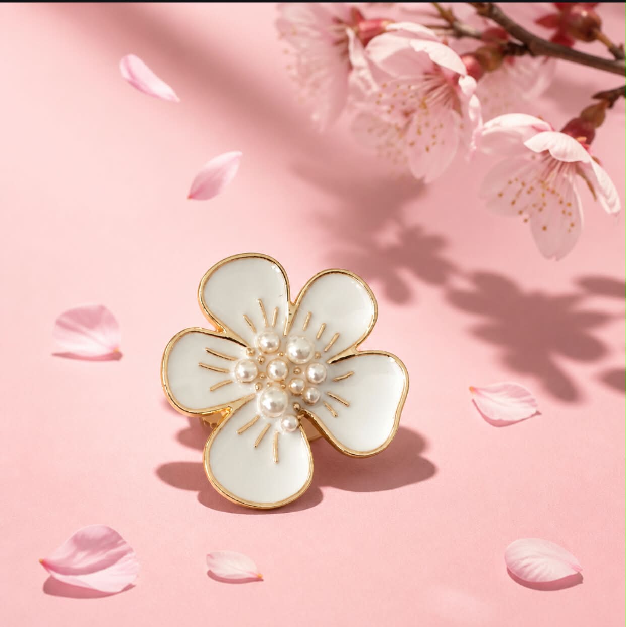 Clip-on pynteknapp – Hvit blomst med perler, pr. stk