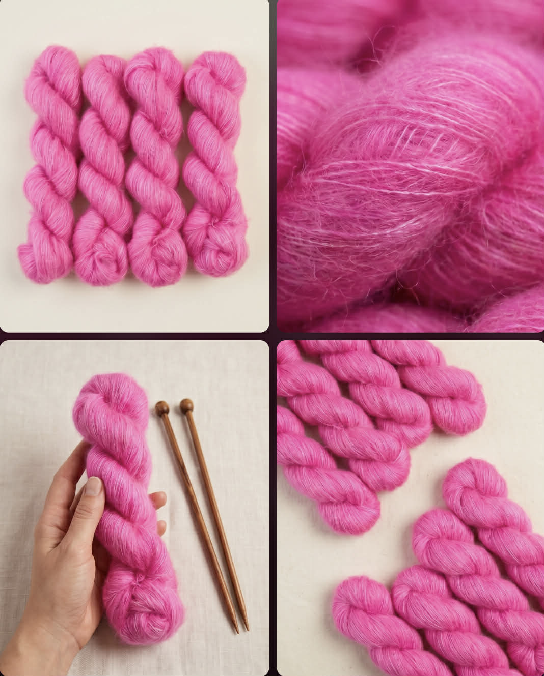 Lys Fuchsia. Brushed Kid Silk, ubehandlet. 50 g: Ca 420 m.