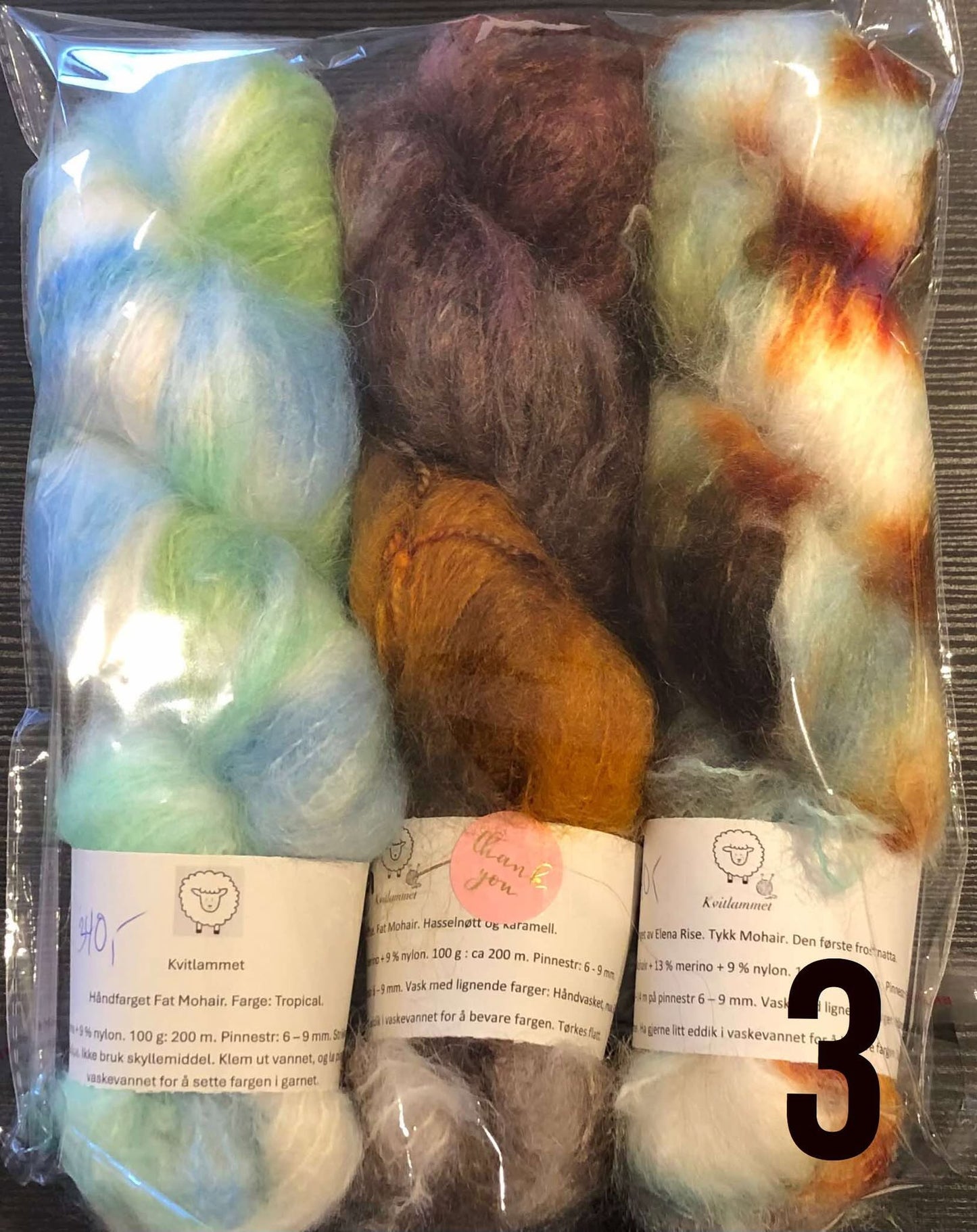 Garnpakke - 3 pakn med Fat Mohair + oppskrift på Astrid genseren. TILBUD. INGEN BYTTERETT.