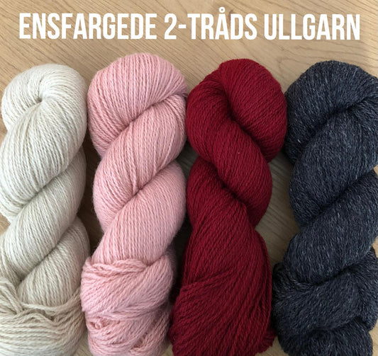 Ensfargede 2-tråds ullgarn i Outlet hos Kvitlammet