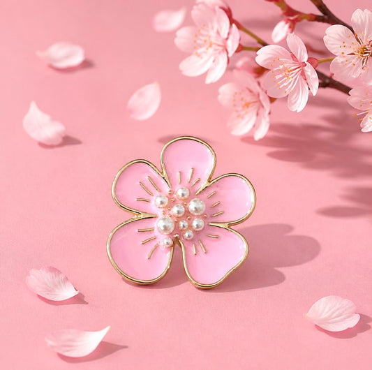 Clip-on pynteknapp – Rosa blomst med perler, pr. stk