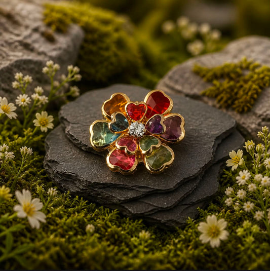 Clip-on pynteknapp – Hjerteblomst i regnbuefarger, pr. stk