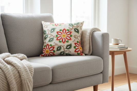 Broder din egen pute - Fargeglade Blomster.