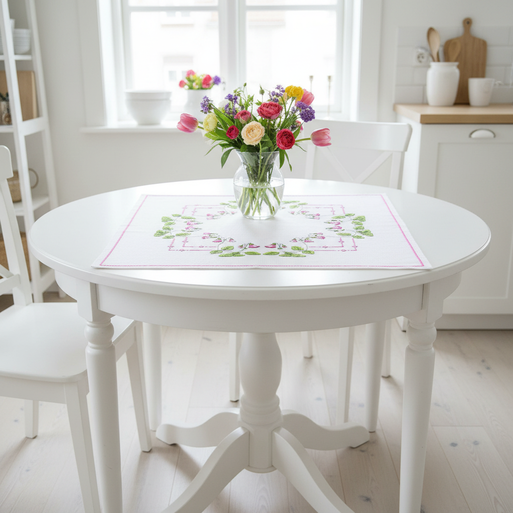 Broder din egen duk - Rosa Klokke-duk,