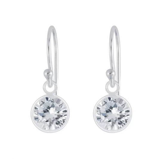 Ørepynt, Rund Cubic Zirconia, 7 mm. Sølv.