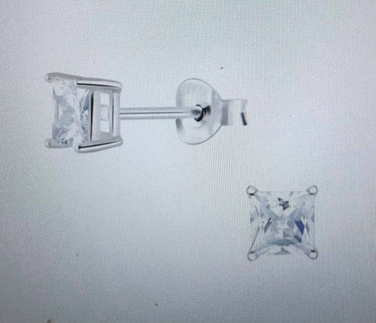 Øredobb, Firkantet Cubic Zirconia, Sølv.